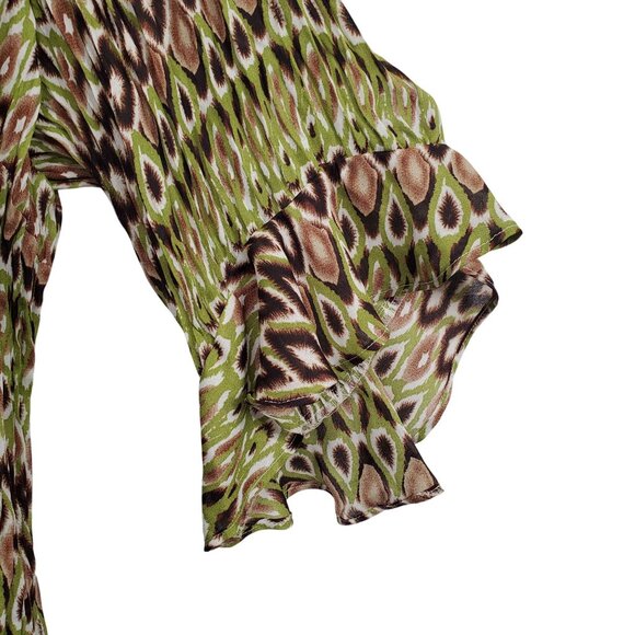 Maggie Barnes 5X Blouse Button Down Abstract Chiffon Flutter Ruffle Forest Fairy - Picture 9 of 10